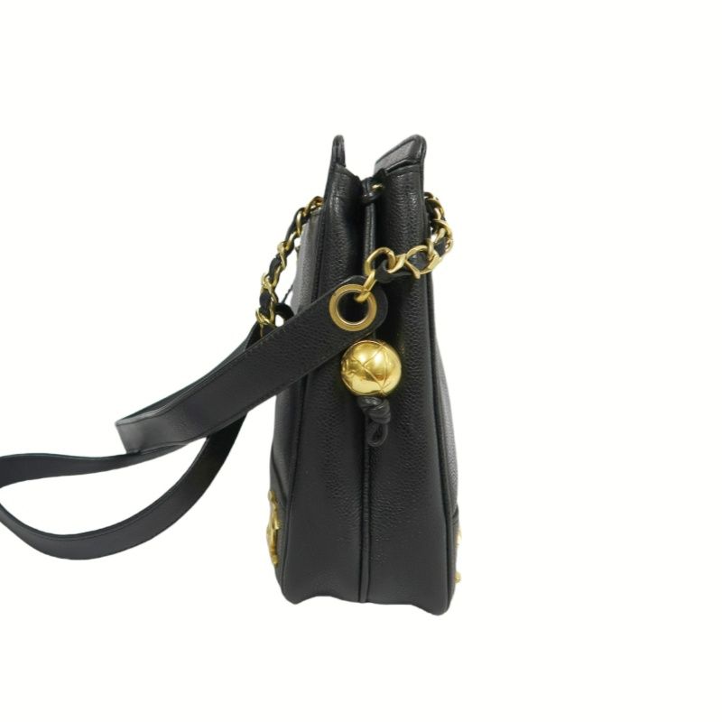 CHANEL Black Caviar Leather Triple Coco Shoulder Bag with Gold Hardware