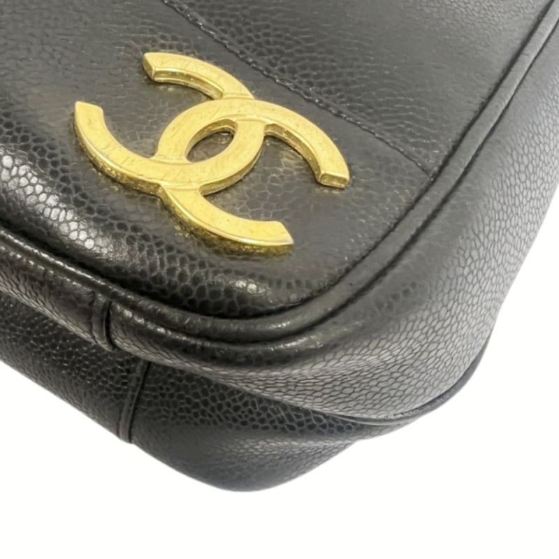 CHANEL Black Caviar Leather Triple Coco Shoulder Bag with Gold Hardware
