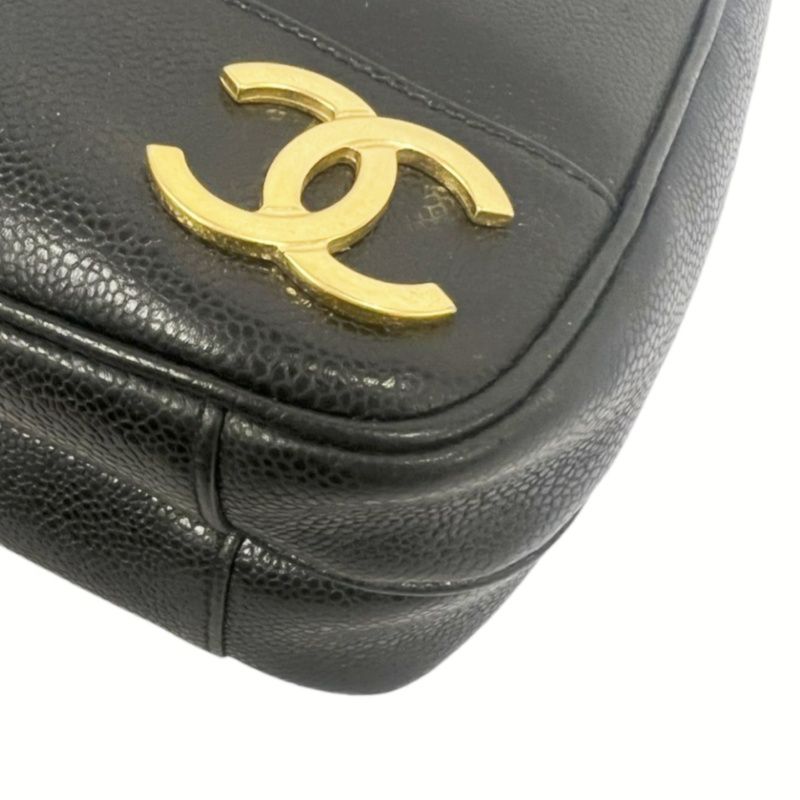CHANEL Black Caviar Leather Triple Coco Shoulder Bag with Gold Hardware