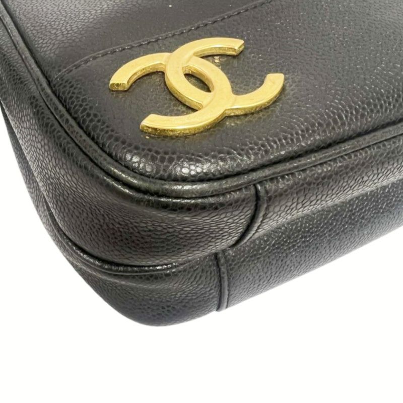 CHANEL Black Caviar Leather Triple Coco Shoulder Bag with Gold Hardware
