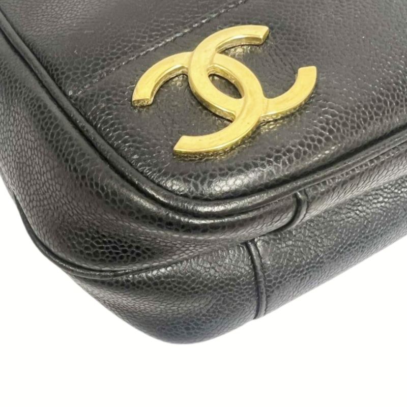 CHANEL Black Caviar Leather Triple Coco Shoulder Bag with Gold Hardware