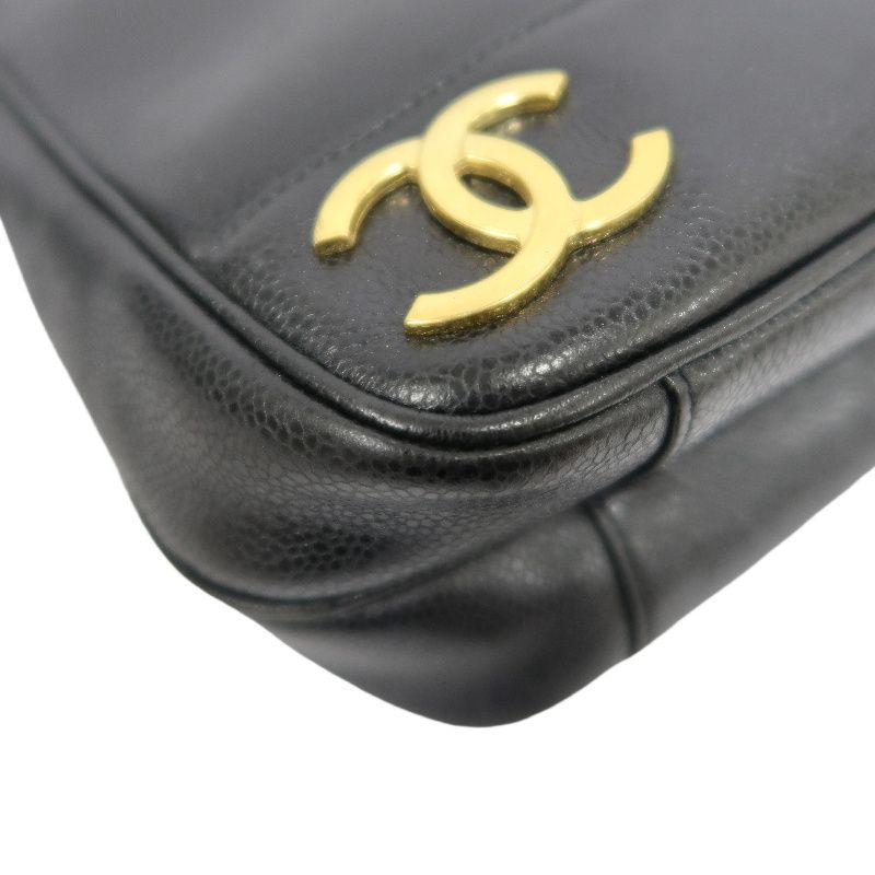 CHANEL Black Caviar Leather Triple Coco Shoulder Bag with Gold Hardware
