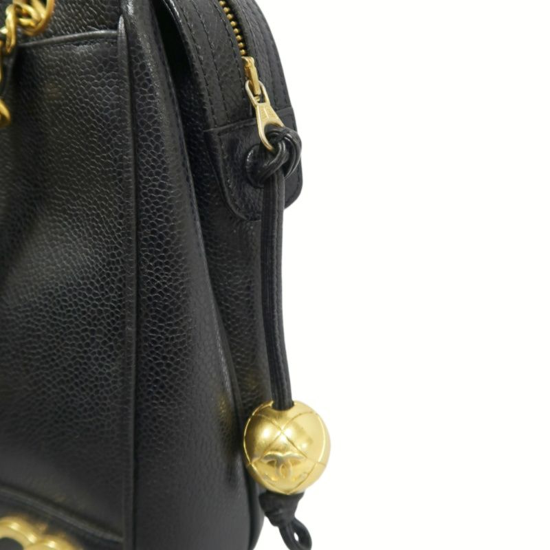 CHANEL Black Caviar Leather Triple Coco Shoulder Bag with Gold Hardware