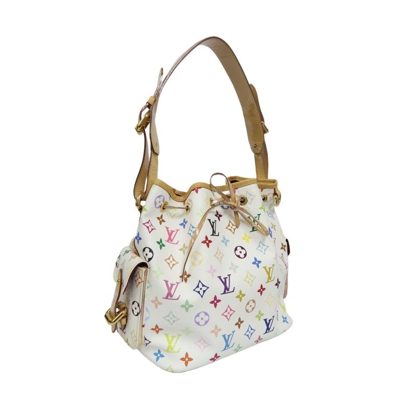 LOUIS VUITTON (LV) Multicolore Petit Noe White Drawstring Bucket Shoulder Bag
