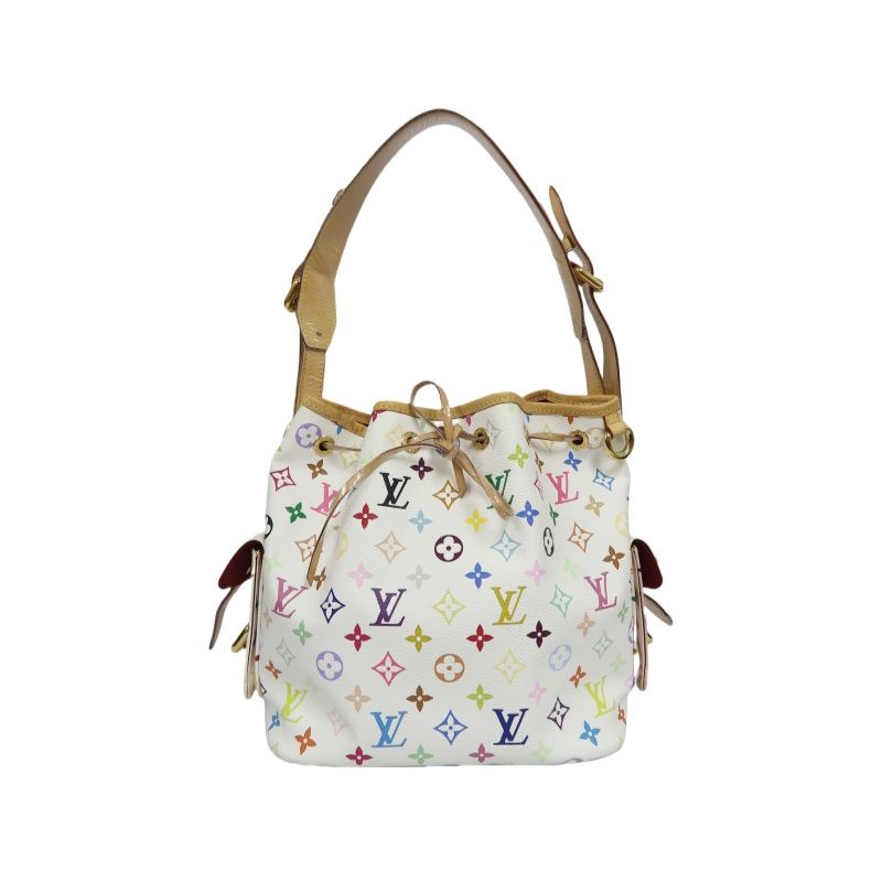 LOUIS VUITTON (LV) Multicolore Petit Noe White Drawstring Bucket Shoulder Bag
