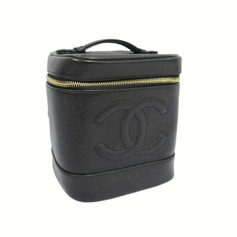 CHANEL Black Caviar Leather Vanity Pouch Handbag, with Guarantee Card & Dust Bag