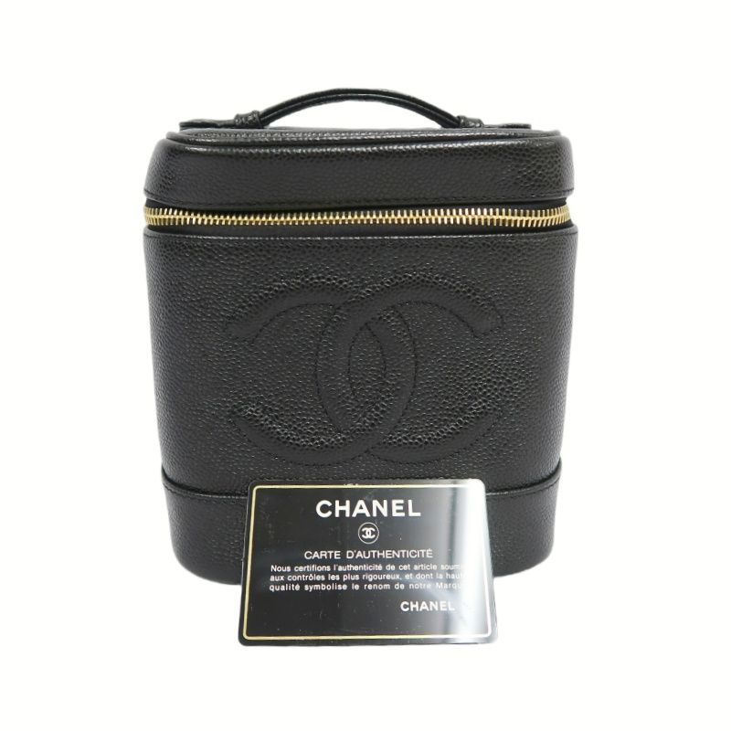CHANEL Black Caviar Leather Vanity Pouch Handbag, with Guarantee Card & Dust Bag