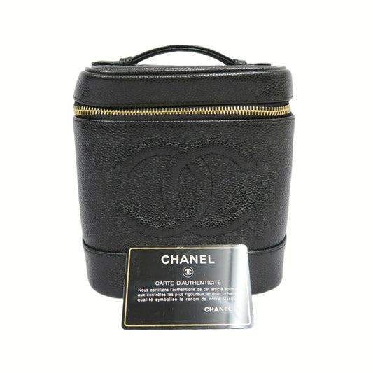 CHANEL Black Caviar Leather Vanity Pouch Handbag, with Guarantee Card & Dust Bag