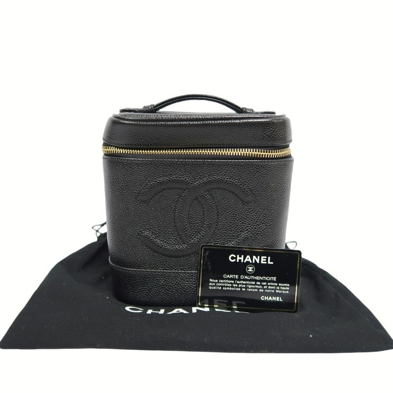 CHANEL Black Caviar Leather Vanity Pouch Handbag, with Guarantee Card & Dust Bag