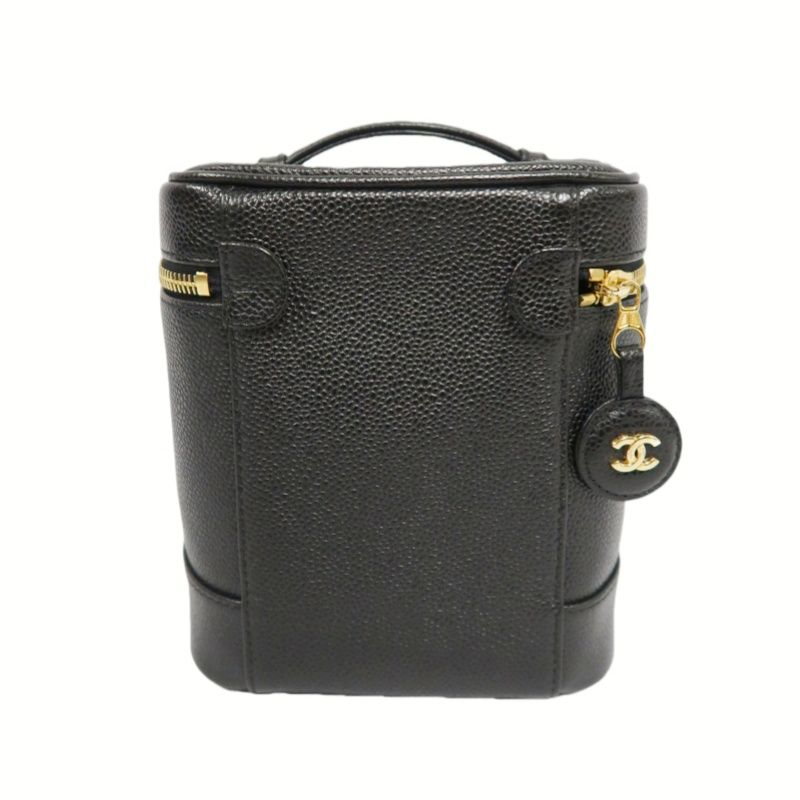 CHANEL Black Caviar Leather Vanity Pouch Handbag, with Guarantee Card & Dust Bag