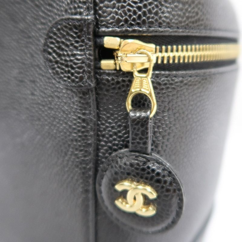 CHANEL Black Caviar Leather Vanity Pouch Handbag, with Guarantee Card & Dust Bag