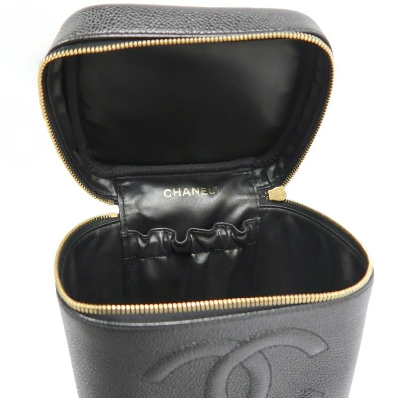 CHANEL Black Caviar Leather Vanity Pouch Handbag, with Guarantee Card & Dust Bag
