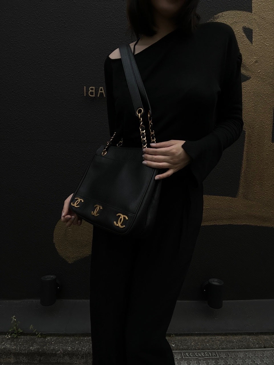 CHANEL Black Caviar Leather Triple Coco Shoulder Bag with Gold Hardware