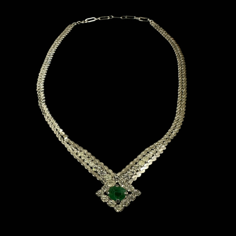 DIOR Necklace, Green Stone, White, Alloy with Rhinestones