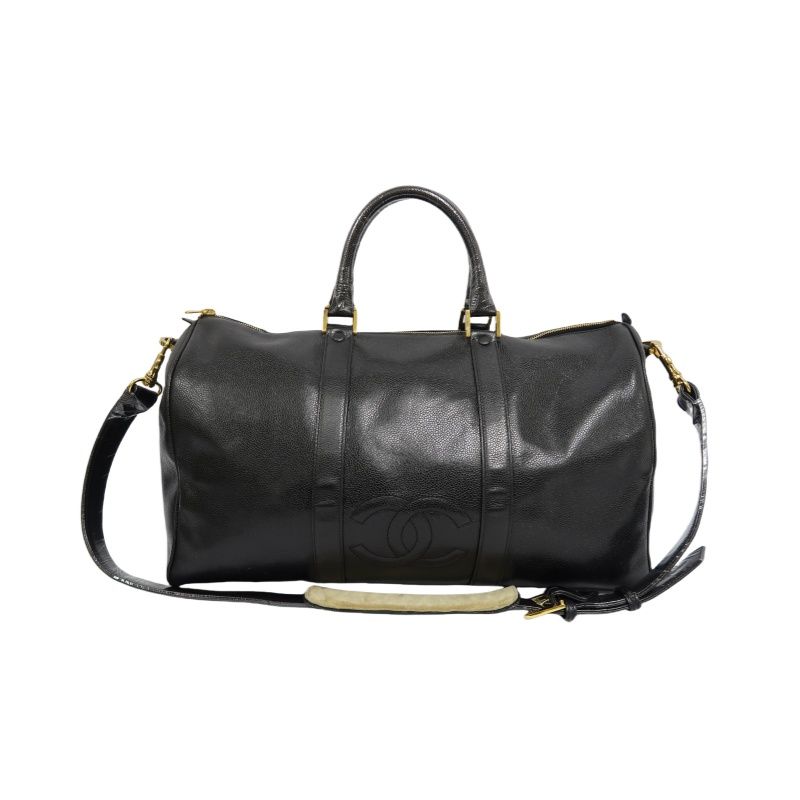 CHANEL Coco Mark 2-Way Boston Bag Black Caviar Leather with Gold Hardware