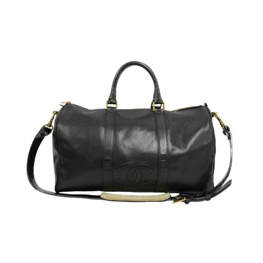 CHANEL Coco Mark 2-Way Boston Bag Black Caviar Leather with Gold Hardware
