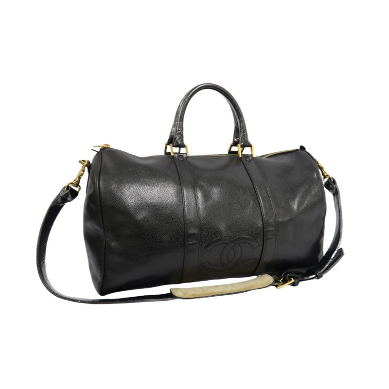 CHANEL Coco Mark 2-Way Boston Bag Black Caviar Leather with Gold Hardware
