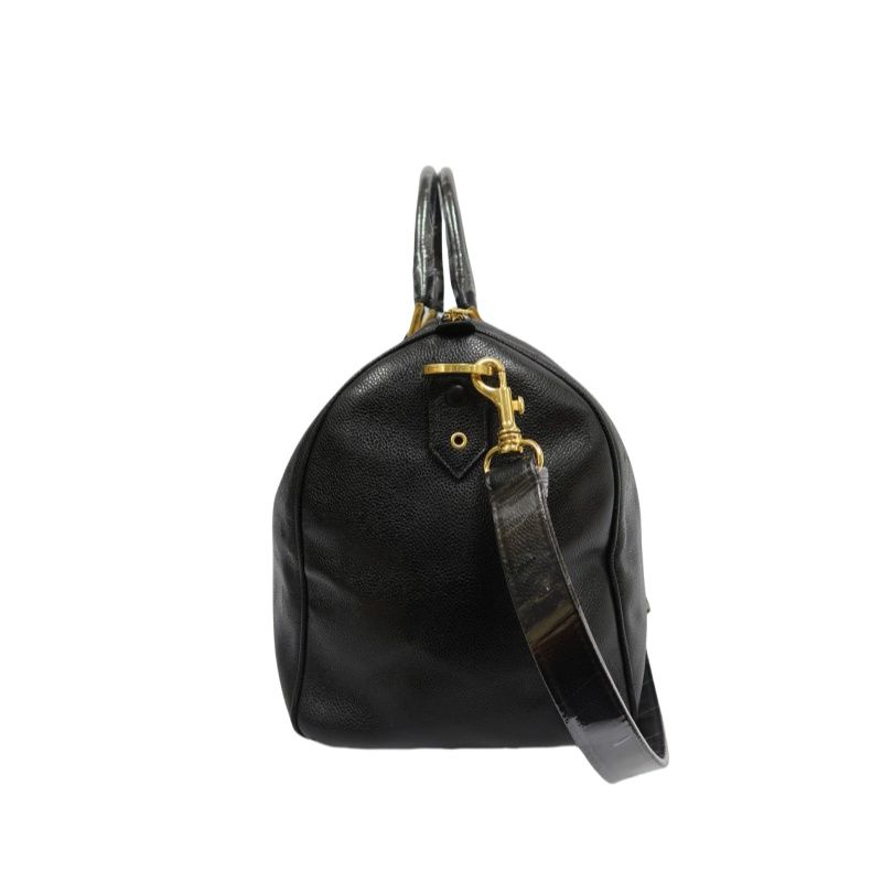 CHANEL Coco Mark 2-Way Boston Bag Black Caviar Leather with Gold Hardware