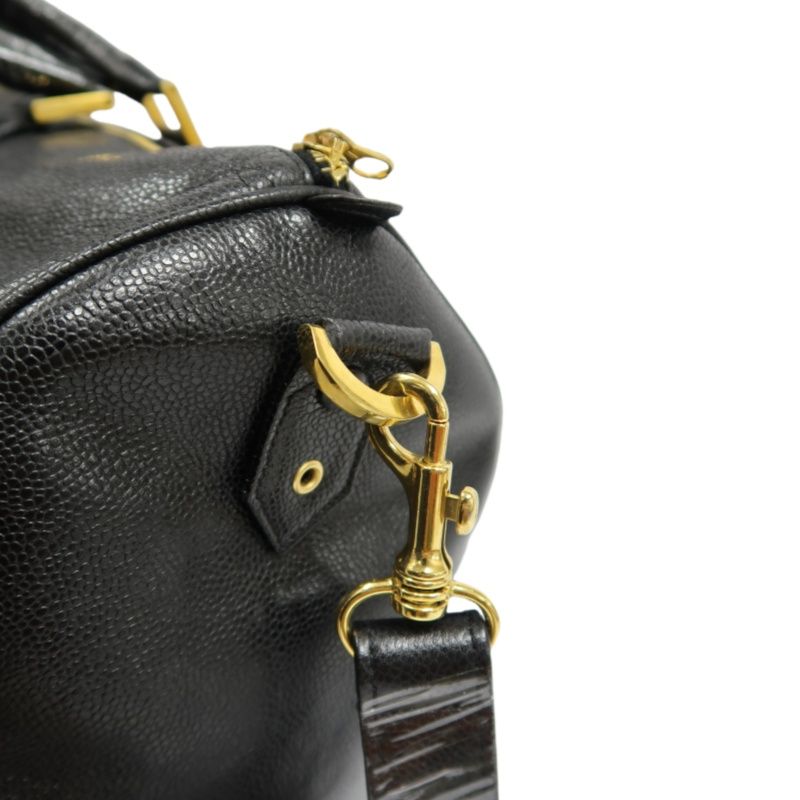 CHANEL Coco Mark 2-Way Boston Bag Black Caviar Leather with Gold Hardware