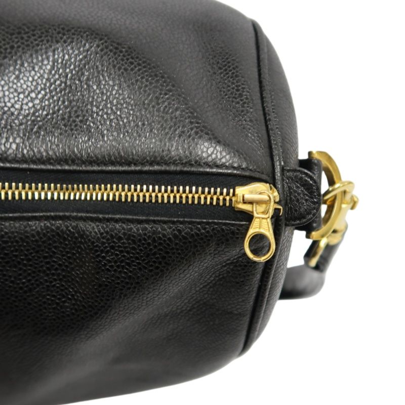 CHANEL Coco Mark 2-Way Boston Bag Black Caviar Leather with Gold Hardware
