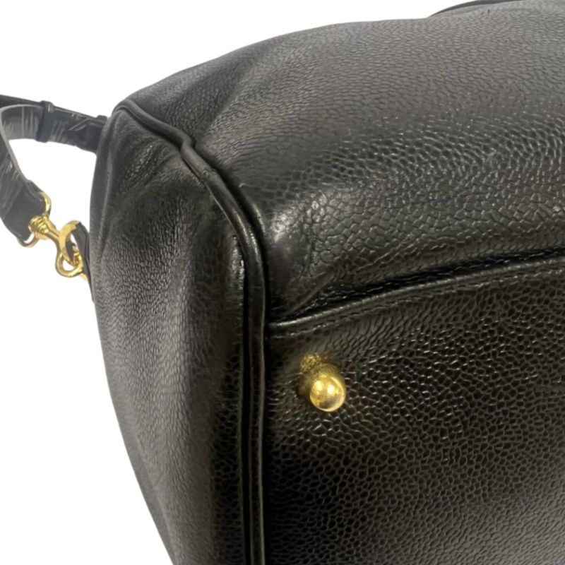 CHANEL Coco Mark 2-Way Boston Bag Black Caviar Leather with Gold Hardware