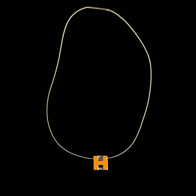 HERMES Necklace Orange Silver Old Version Chain With Box And Dust Bag
