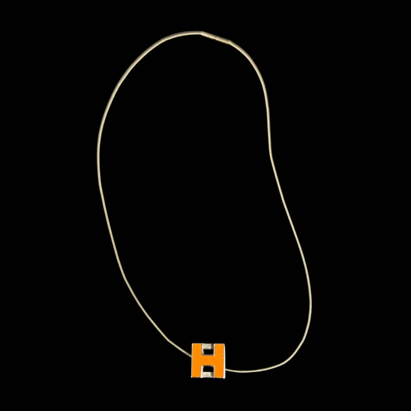 HERMES Necklace Orange Silver Plated Orange Silver Hardware Old Version Chain