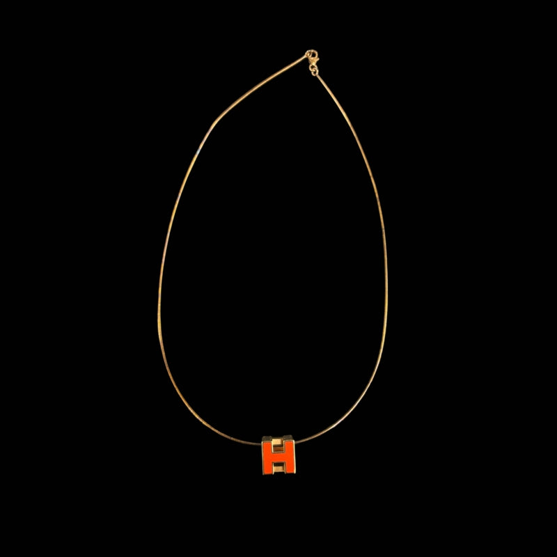 HERMES Cage d'Ash H Cube Necklace Plated Orange Gold Old Version With Box And Card