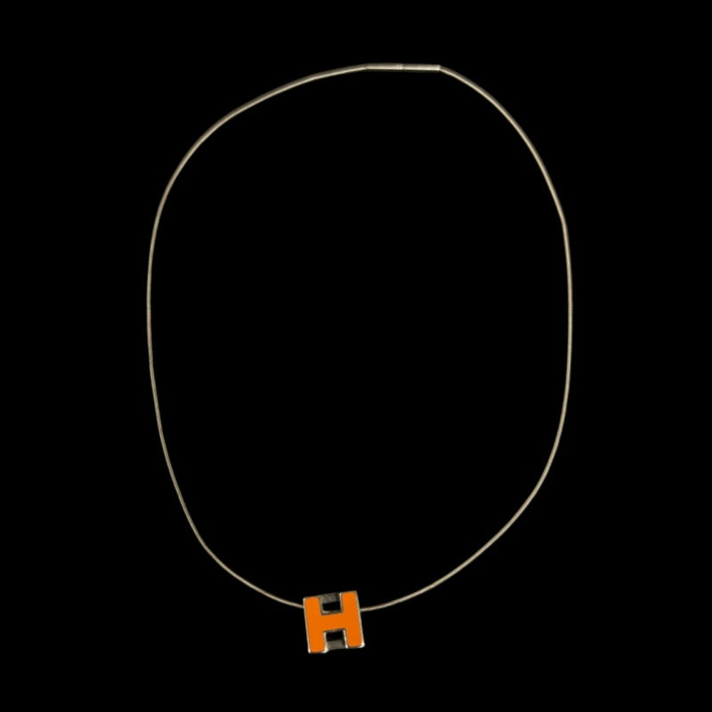 HERMES H Cube Necklace Silver/Orange With Box