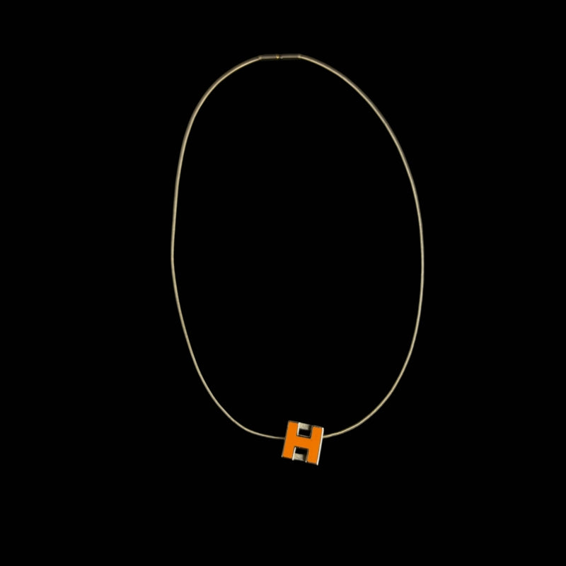 HERMES Necklace Orange Silver Color Old Version With Box