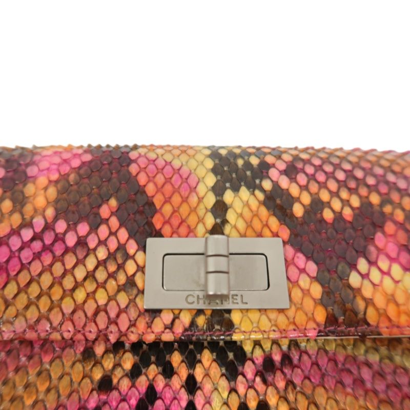 CHANEL Yellow-Pink Snake Skin Clutch Bag, Includes Dust Bag, Box & Guarantee Card