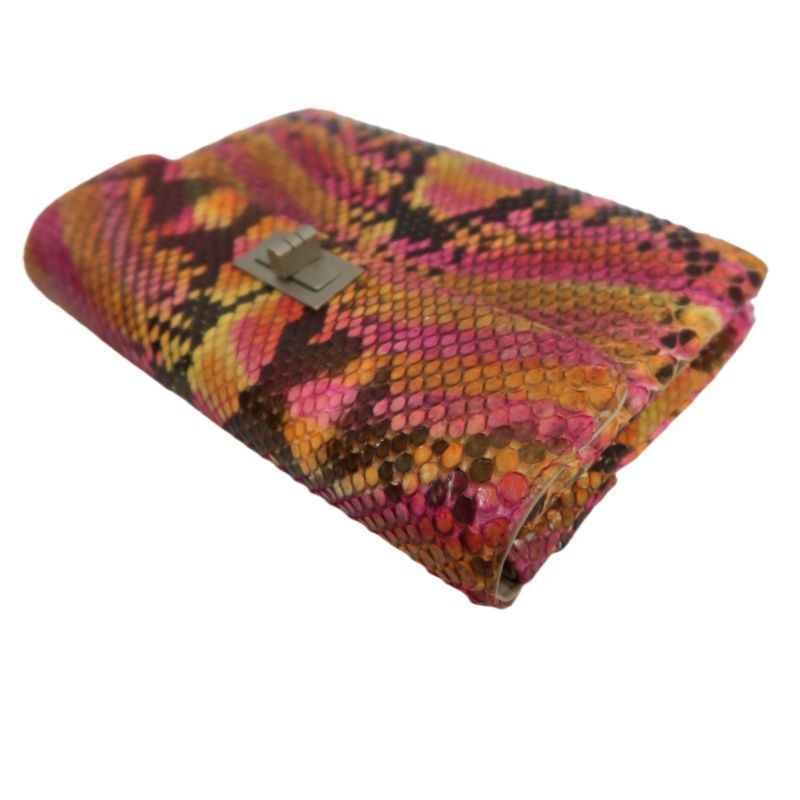 CHANEL Yellow-Pink Snake Skin Clutch Bag, Includes Dust Bag, Box & Guarantee Card