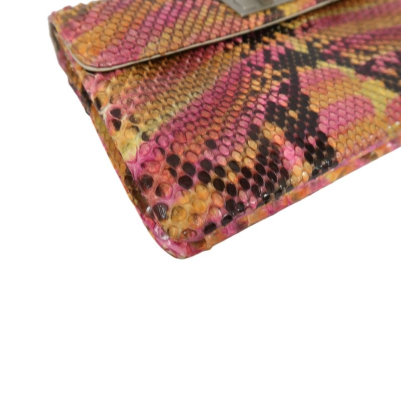 CHANEL Yellow-Pink Snake Skin Clutch Bag, Includes Dust Bag, Box & Guarantee Card