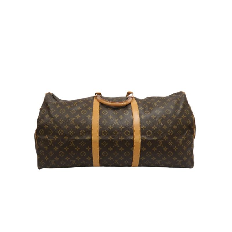 LOUIS VUITTON Monogram Keepall Bandouliere 60 Boston Bag, with name tag and shoulder strap, LV Monogram travel bag 60, handbag