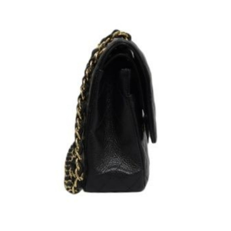 CHANEL Classic Flap Shoulder Bag, Caviar Leather, Black with Gold Hardware, Authenticity Card Included