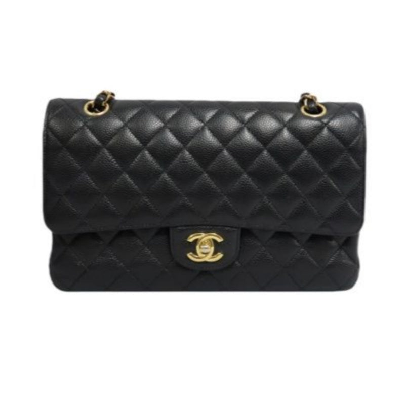 CHANEL Classic Flap Shoulder Bag, Caviar Leather, Black with Gold Hardware, Authenticity Card Included