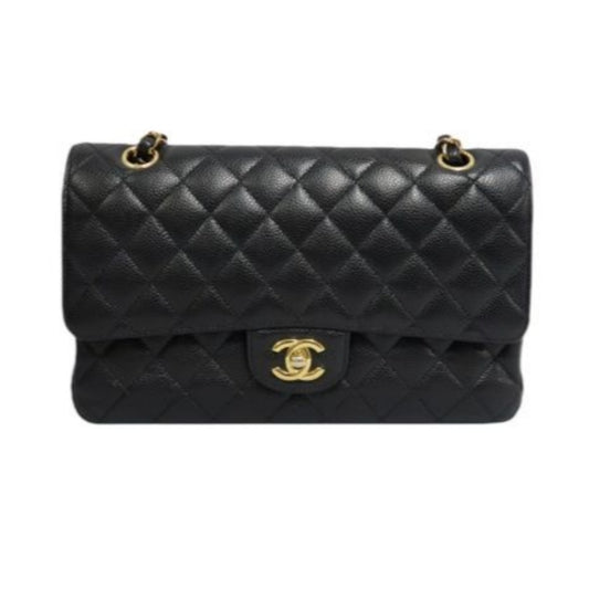 CHANEL Classic Flap Shoulder Bag, Caviar Leather, Black with Gold Hardware, Authenticity Card Included