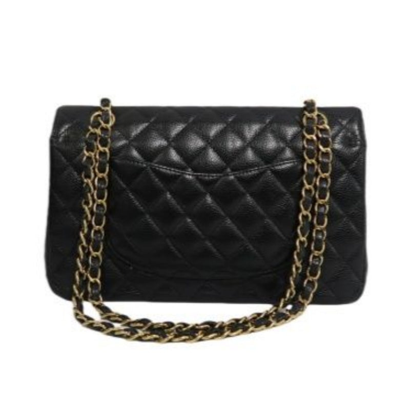 CHANEL Classic Flap Shoulder Bag, Caviar Leather, Black with Gold Hardware, Authenticity Card Included