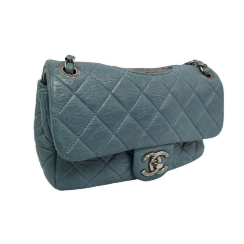 CHANEL Quilted Shoulder Bag, Waxed Leather, Blue, With Guarantee Card
