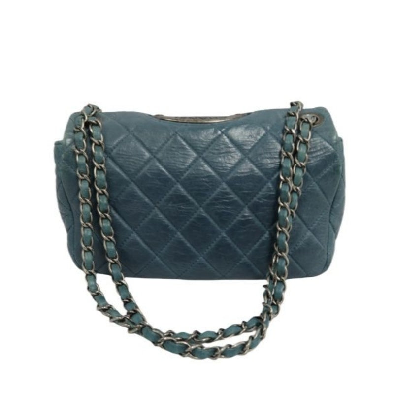 CHANEL Quilted Shoulder Bag, Waxed Leather, Blue, With Guarantee Card