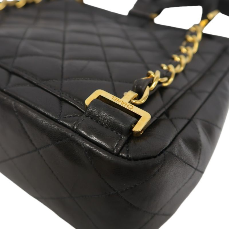 CHANEL Quilted Lambskin Backpack, Black, Gold-Tone Hardware, With Dust Bag (Fair Condition)