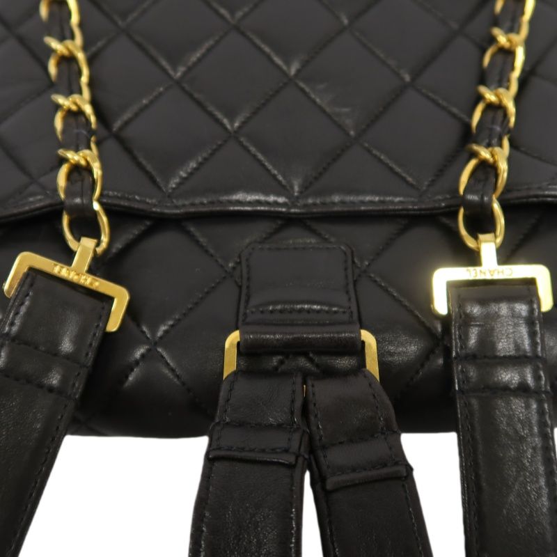 CHANEL Quilted Lambskin Backpack, Black, Gold-Tone Hardware, With Dust Bag (Fair Condition)