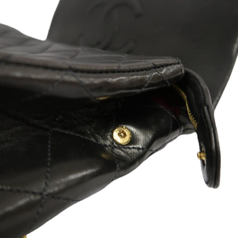 CHANEL Quilted Lambskin Backpack, Black, Gold-Tone Hardware, With Dust Bag (Fair Condition)
