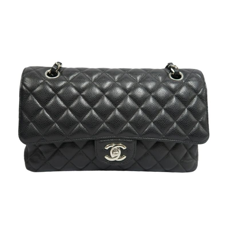 CHANEL Quilted Classic Flap Shoulder Bag, Caviar Leather, Black, Silver-Tone Hardware
