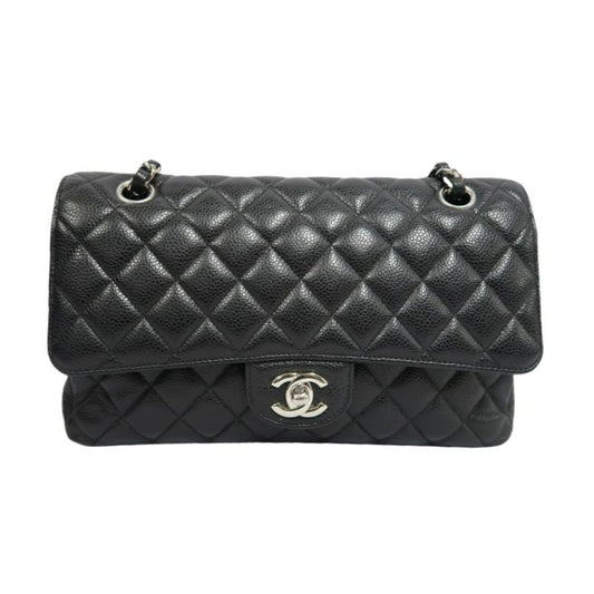 CHANEL Quilted Classic Flap Shoulder Bag, Caviar Leather, Black, Silver-Tone Hardware