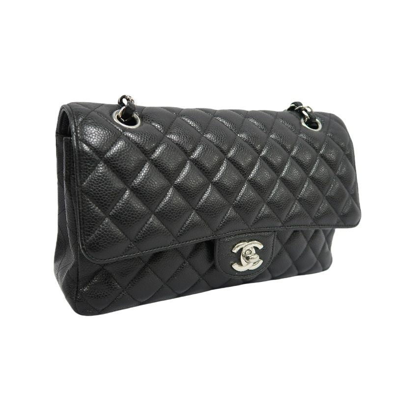 CHANEL Quilted Classic Flap Shoulder Bag, Caviar Leather, Black, Silver-Tone Hardware