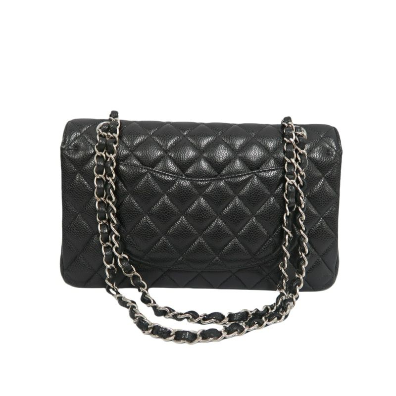CHANEL Quilted Classic Flap Shoulder Bag, Caviar Leather, Black, Silver-Tone Hardware