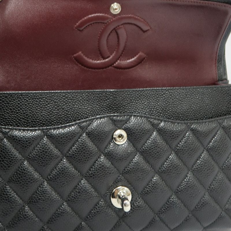 CHANEL Quilted Classic Flap Shoulder Bag, Caviar Leather, Black, Silver-Tone Hardware