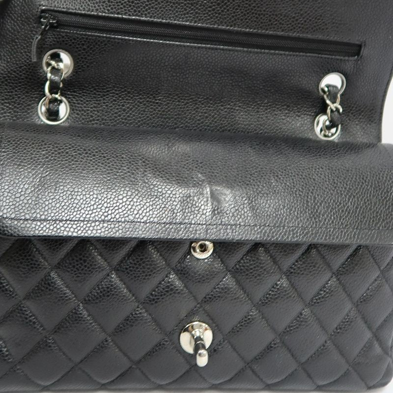 CHANEL Quilted Classic Flap Shoulder Bag, Caviar Leather, Black, Silver-Tone Hardware