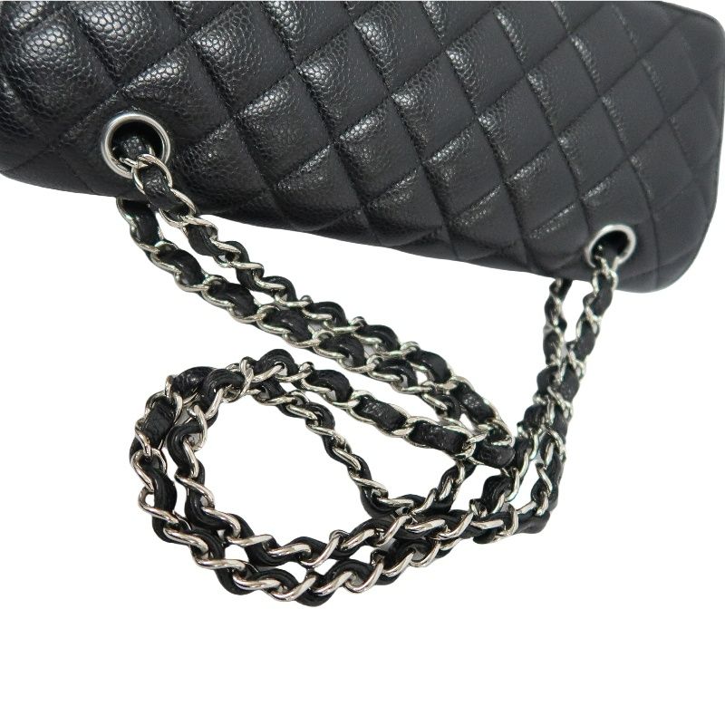CHANEL Quilted Classic Flap Shoulder Bag, Caviar Leather, Black, Silver-Tone Hardware